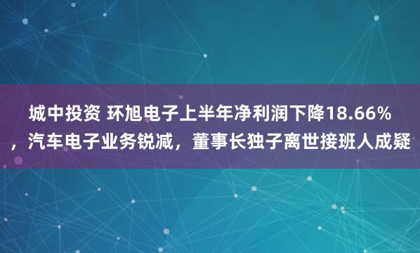 城中投资 环旭电子上半年净利润下降18.66%，汽车电子业务锐减，董事长独子离世接班人成疑