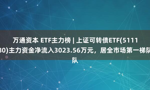 万通资本 ETF主力榜 | 上证可转债ETF(511180)主力资金净流入3023.56万元，居全市场第一梯队